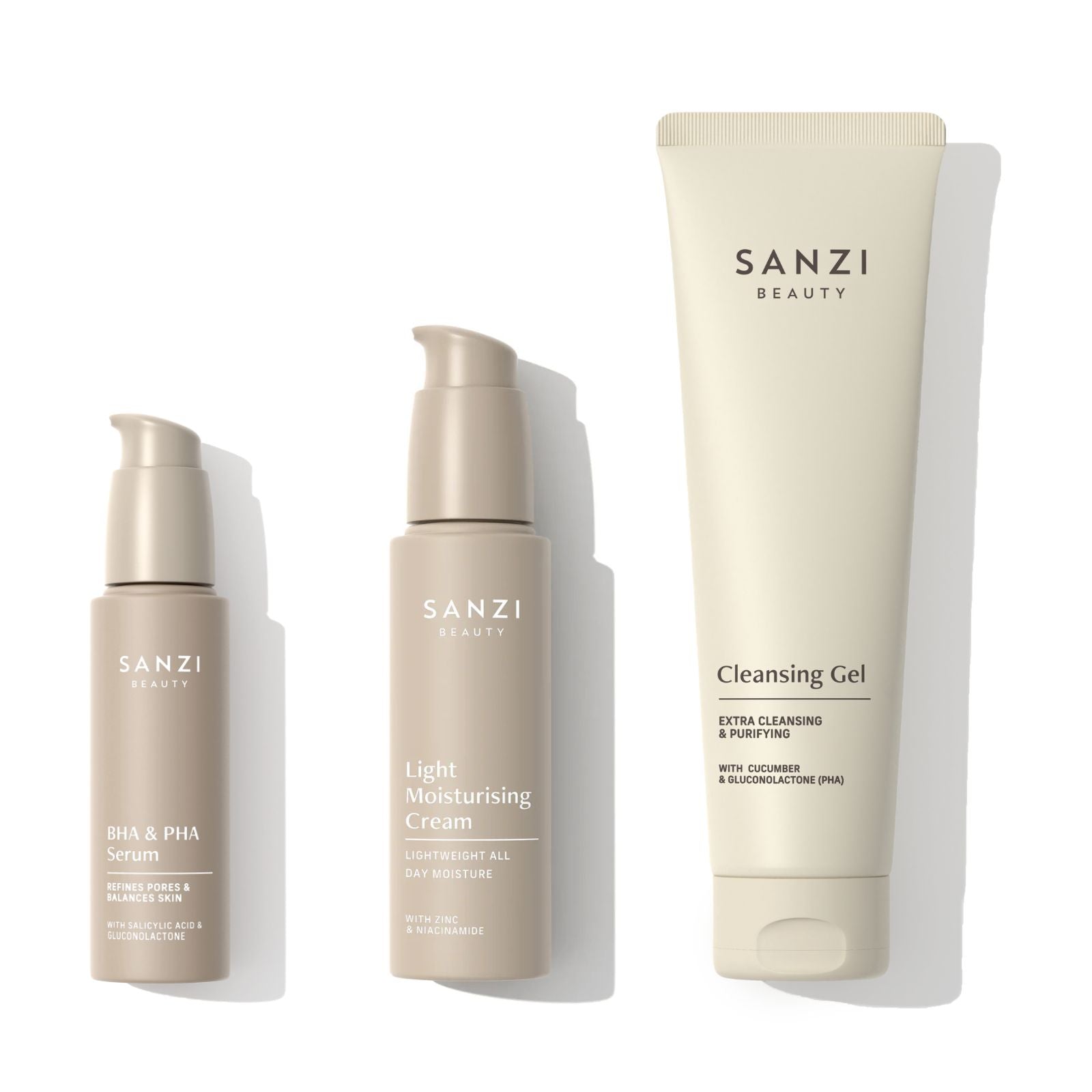 PAKKE: CLEANSING GEL + BHA/PHA SERUM + LIGHT MOISTURISING CREAM